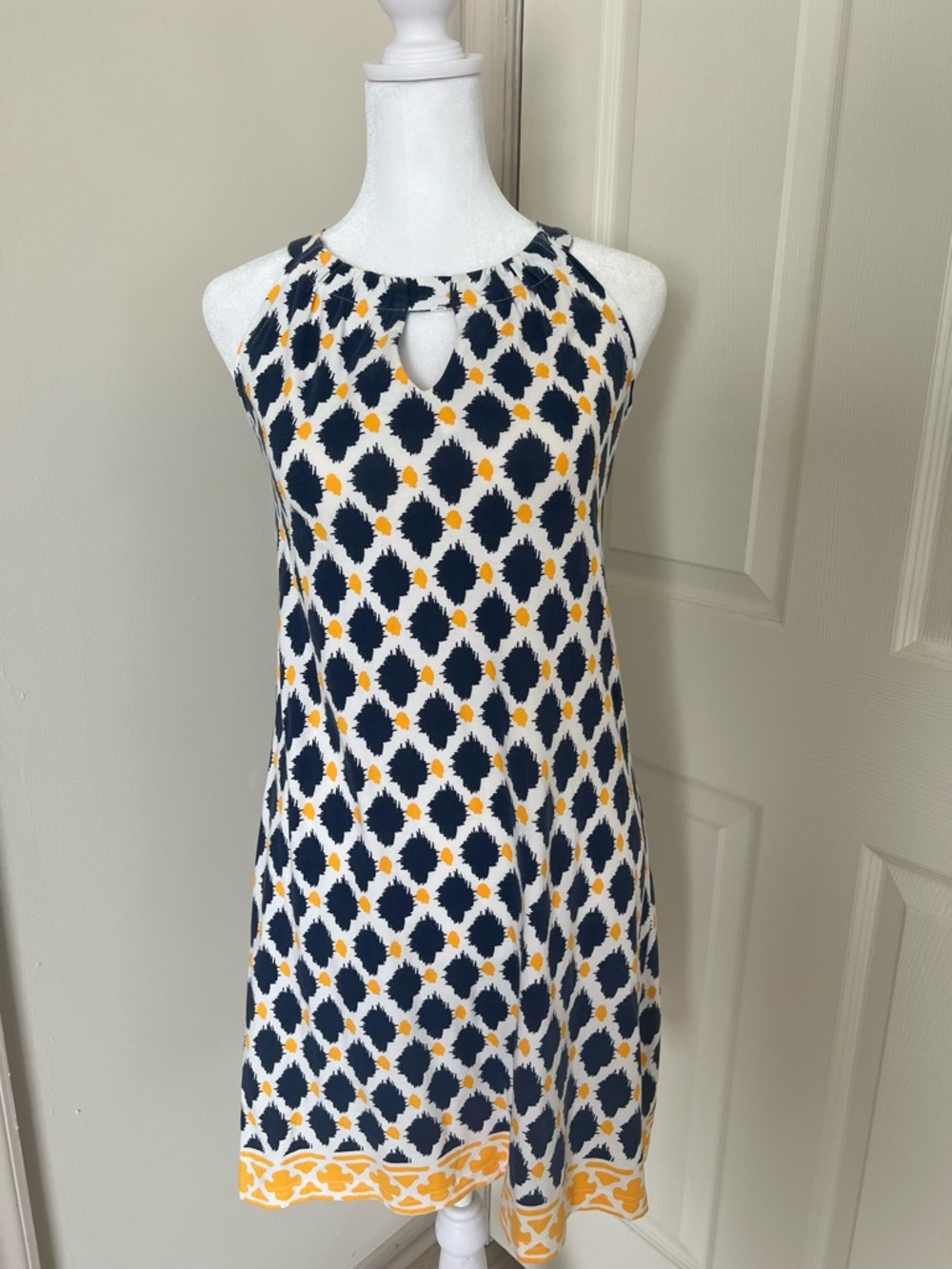 Barbara Gerwit XS Navy & White Dress with Yellow Dot Accents